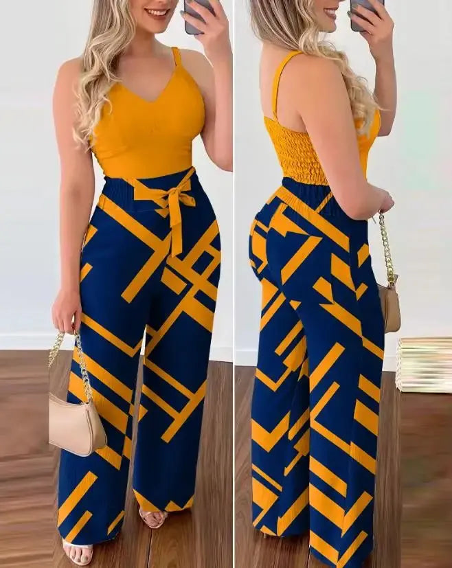 Shirred Two-Piece Jumpsuit Set for Effortless Style