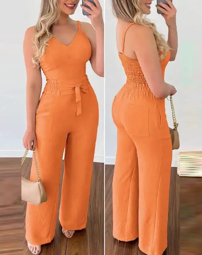 Shirred Two-Piece Jumpsuit Set for Effortless Style