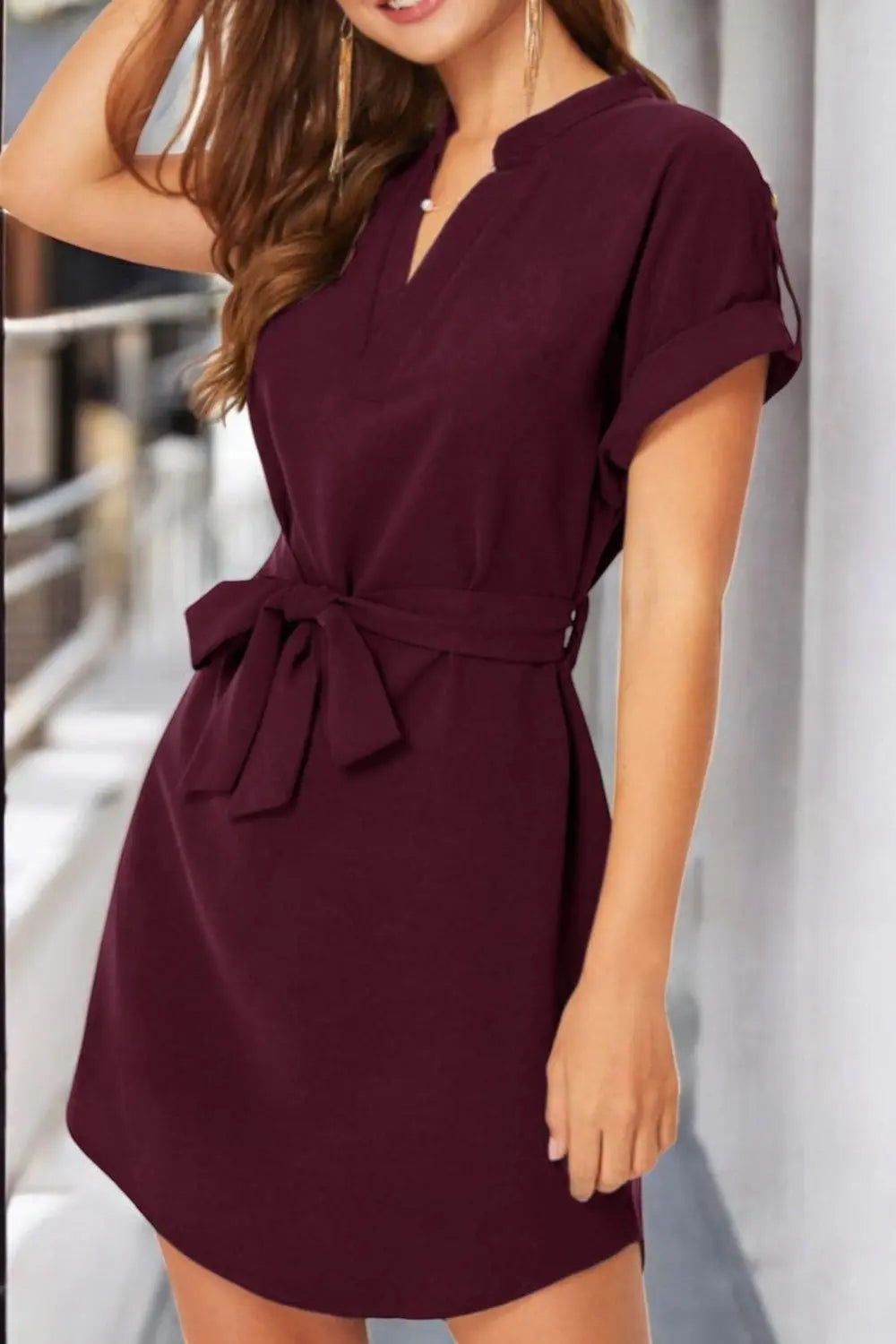 Summer Breeze Tied Notch Sleeve Dress for Effortless Style - Londonchic