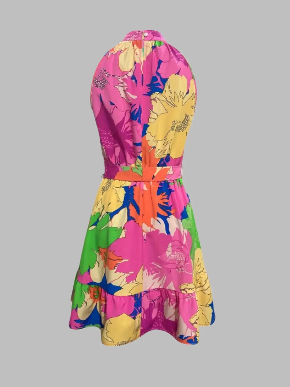 Sunset Bloom Tie-Back Mock Neck Dress for Elegant Style - Londonchic