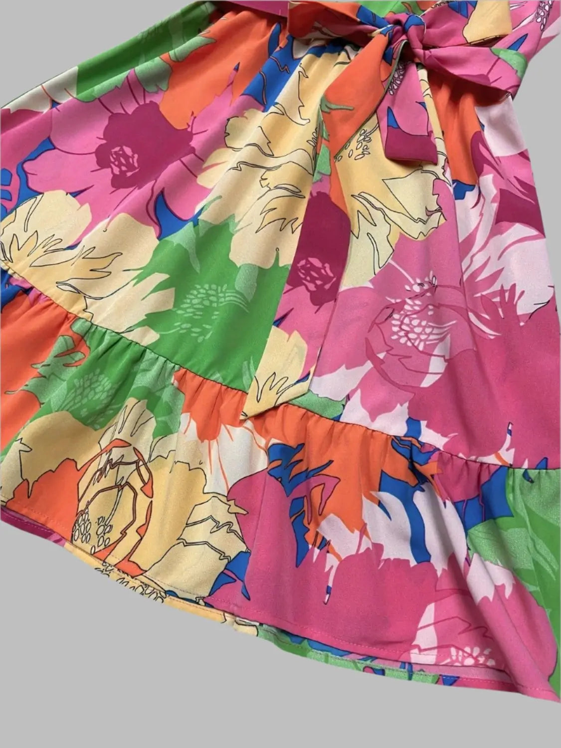 Sunset Bloom Tie-Back Mock Neck Dress for Elegant Style - Londonchic