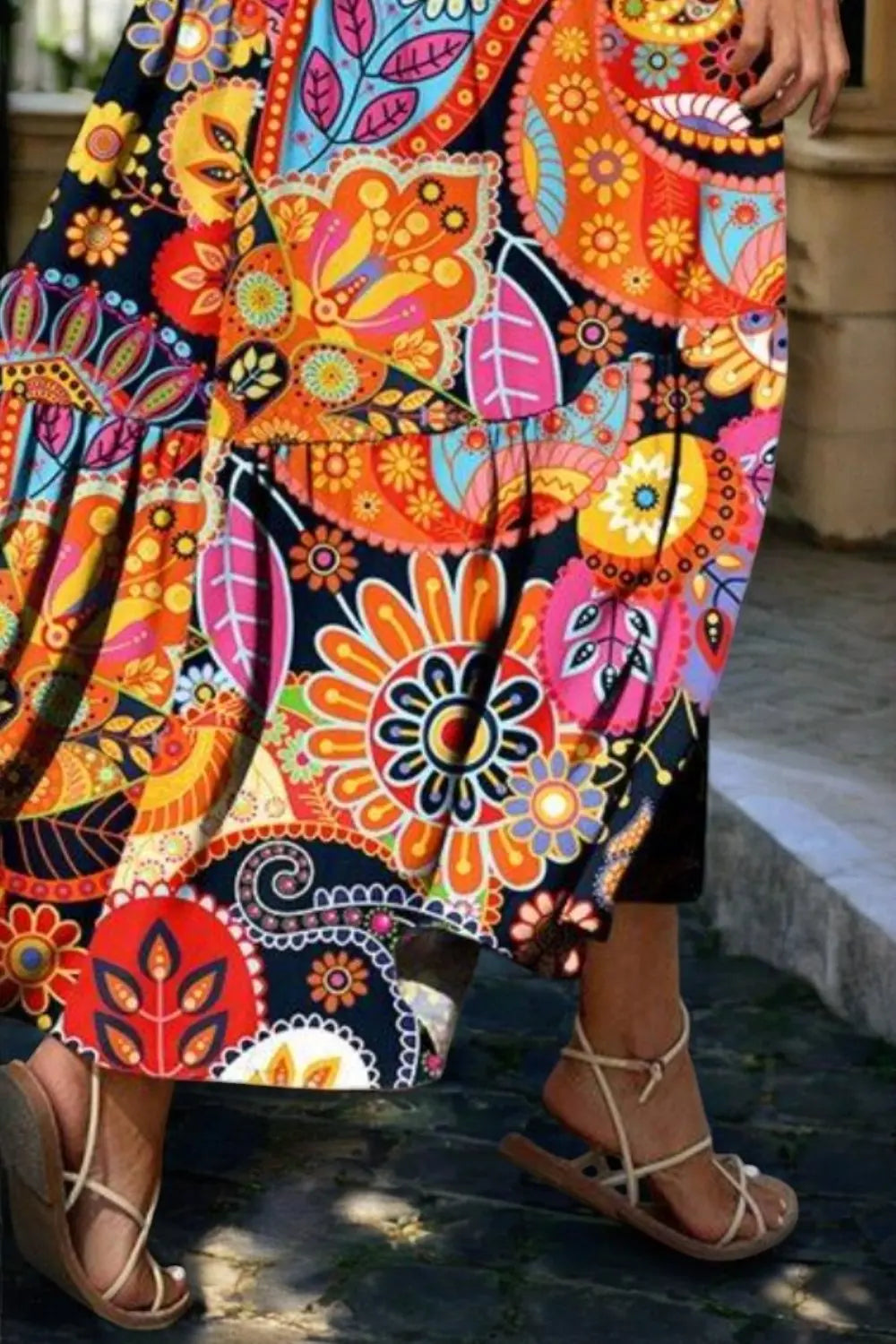 Tropical Bloom Tiered V-Neck Sleeveless Summer Dress - Londonchic