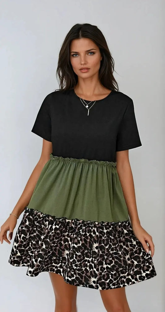 Wild Chic Leopard Print Round Neck Dress for Effortless Style - Londonchic