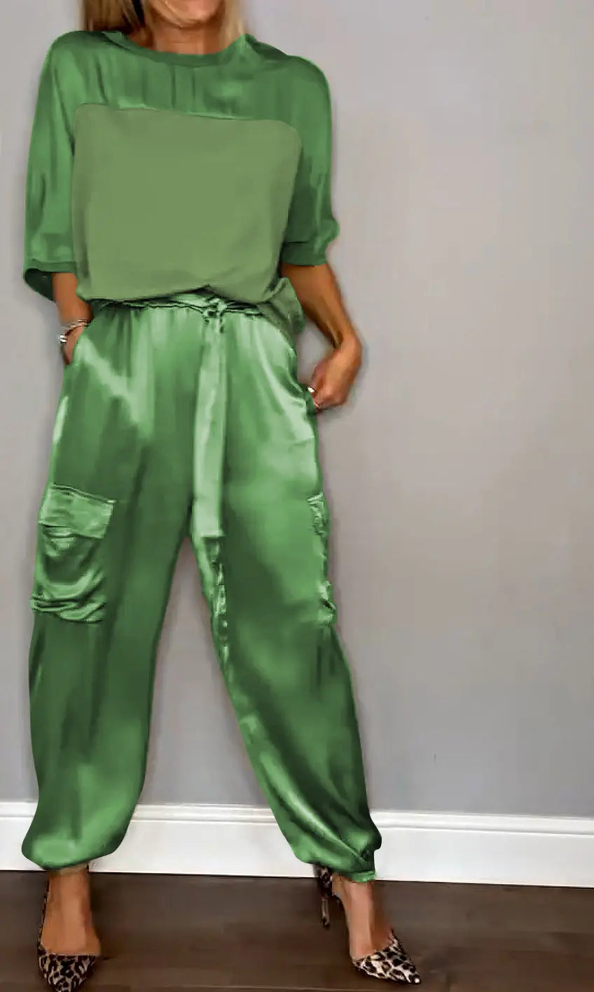 Women's Satin Two-Piece Suit for Elegant Occasions
