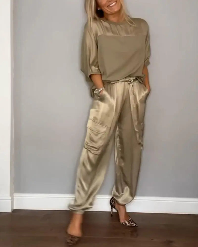 Women's Satin Two-Piece Suit for Elegant Occasions