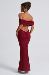 Hills Burgundy Off-Shoulder Maxi Dress