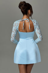 Satin Mini Dress with Lace Long Sleeves
