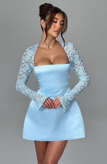 Satin Mini Dress with Lace Long Sleeves