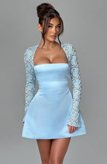 Satin Mini Dress with Lace Long Sleeves