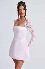 Satin Mini Dress with Lace Long Sleeves