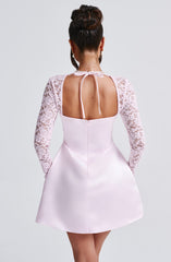 Satin Mini Dress with Lace Long Sleeves