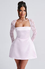 Satin Mini Dress with Lace Long Sleeves